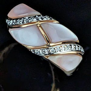 JOHN C RINKER Diamonds Pink MOP14k Yellow Gold Inlay Ring Wave Band Vintage